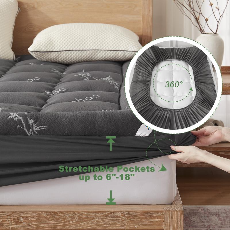 Bamboo Cooling Mattress Topper with Deep Pocket Fit